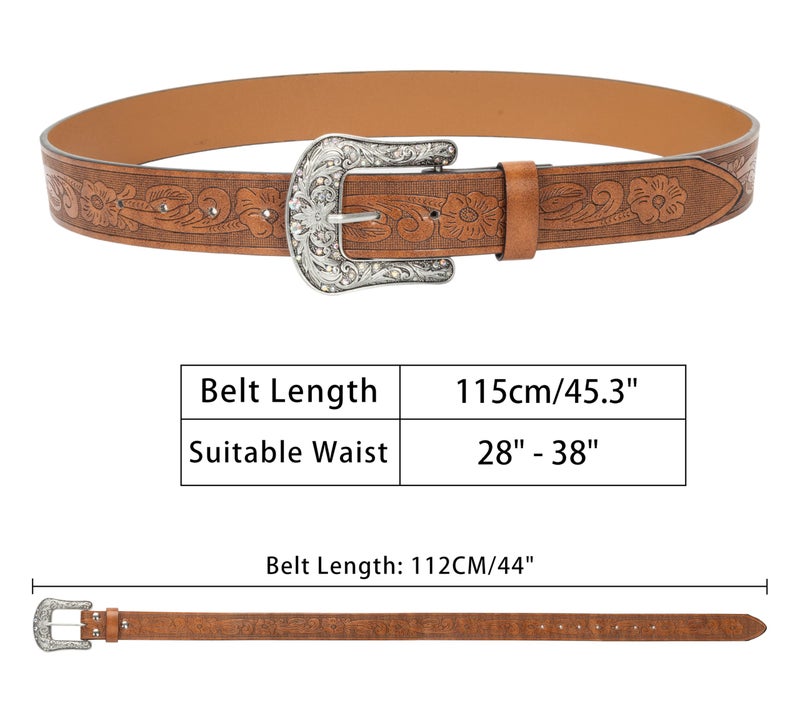 Eohak Western-Belt-for-Women-Cowgirl, PU-Leather-Waist-Belts with Vintage-Carved-Buckle and Tips-Ends for Jean Dress - Image 3