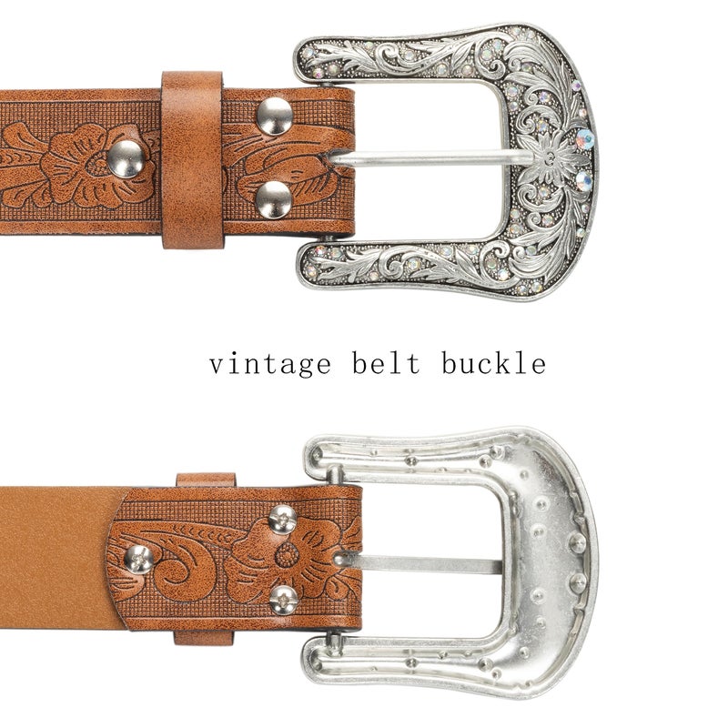 Eohak Western-Belt-for-Women-Cowgirl, PU-Leather-Waist-Belts with Vintage-Carved-Buckle and Tips-Ends for Jean Dress - Image 5