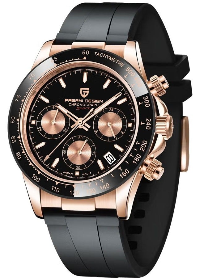 باغاني ديزاين الرجال كرونوغراف ، الكوارتز الفولاذ المقاوم للصدأ للماء ووتش ، بد-1664 الذهب الأسود - Image 1