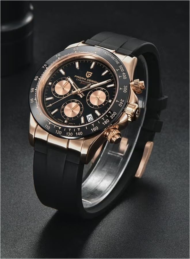 باغاني ديزاين الرجال كرونوغراف ، الكوارتز الفولاذ المقاوم للصدأ للماء ووتش ، بد-1664 الذهب الأسود - Image 2