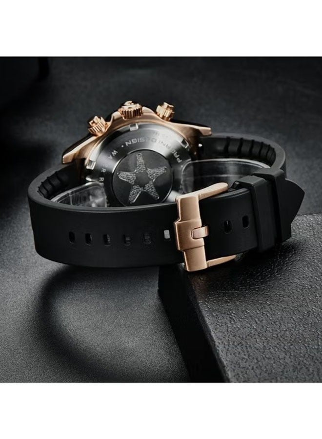 باغاني ديزاين الرجال كرونوغراف ، الكوارتز الفولاذ المقاوم للصدأ للماء ووتش ، بد-1664 الذهب الأسود - Image 3