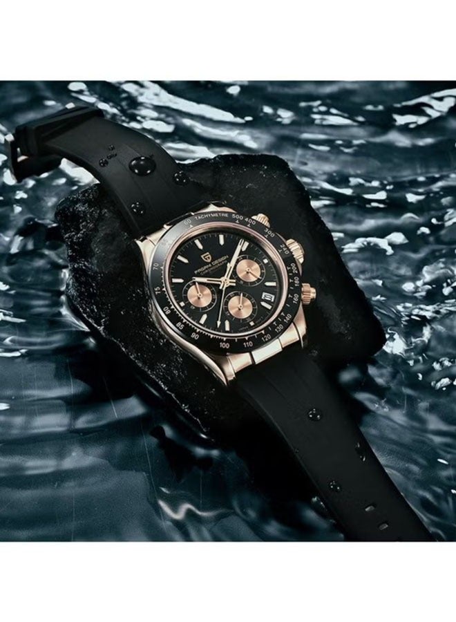 باغاني ديزاين الرجال كرونوغراف ، الكوارتز الفولاذ المقاوم للصدأ للماء ووتش ، بد-1664 الذهب الأسود - Image 4