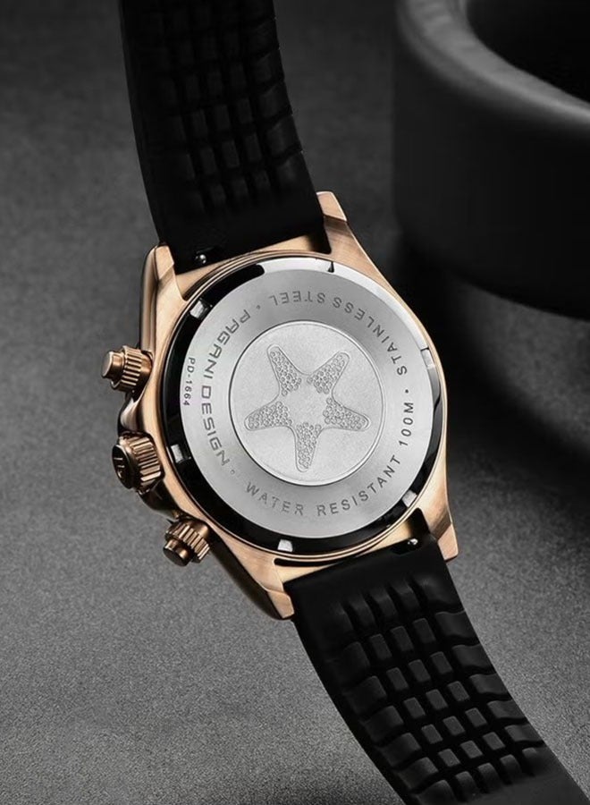 باغاني ديزاين الرجال كرونوغراف ، الكوارتز الفولاذ المقاوم للصدأ للماء ووتش ، بد-1664 الذهب الأسود - Image 5