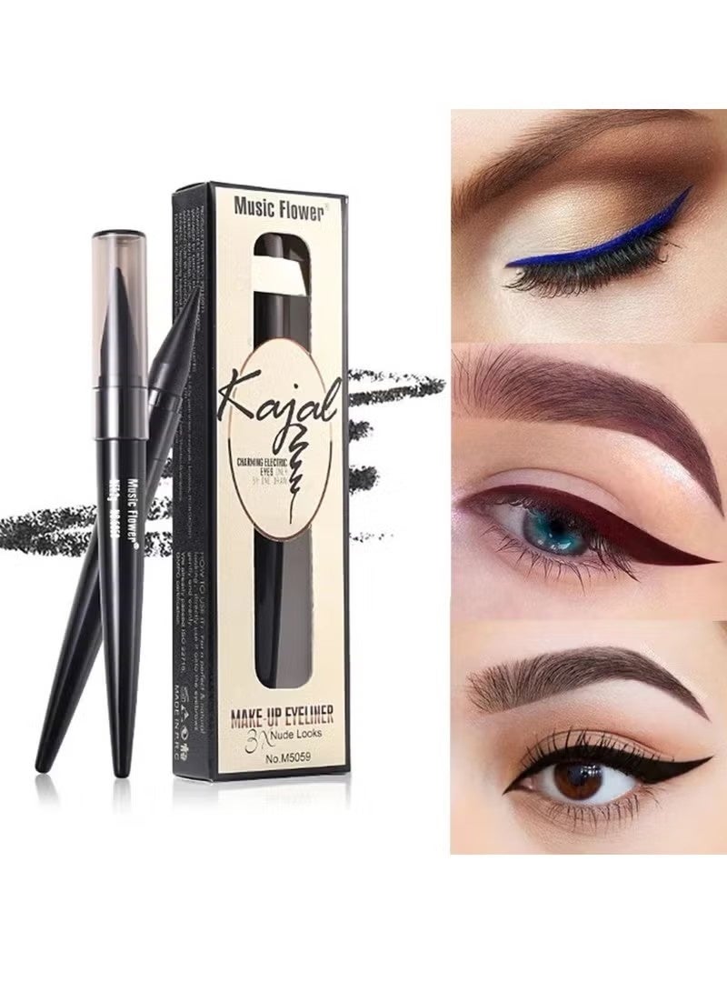 ميوزك فلاور Kajal Eyeliner القلم ساحر العيون ماكياج Eyeliner قلم رصاص مقاوم للماء طويل الأمد دليل العين بطانة القلم نسيج ناعم طويل ارتداء Eyeliner قلم رصاص بني - Image 5