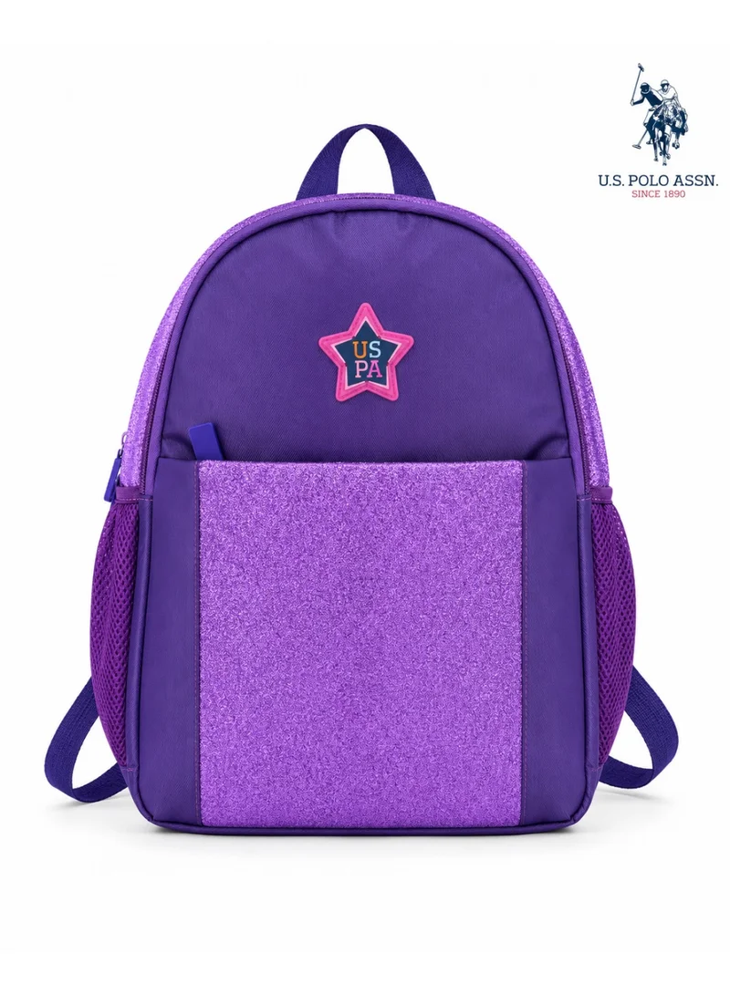 U.S. Polo Assn. U.S. Polo Assn. Classic Lilac Glitter Star Charm Backpack for School and Office MultiCompartment Bag for Campus