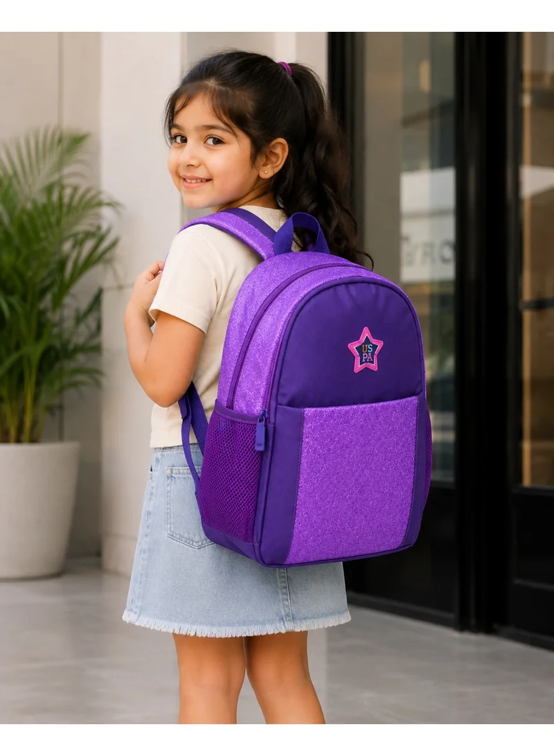 U.S. Polo Assn.  U.S. Polo Assn. Classic Lilac Glitter Star Charm Backpack for School and Office MultiCompartment Bag for Campus  | Best Price UAE