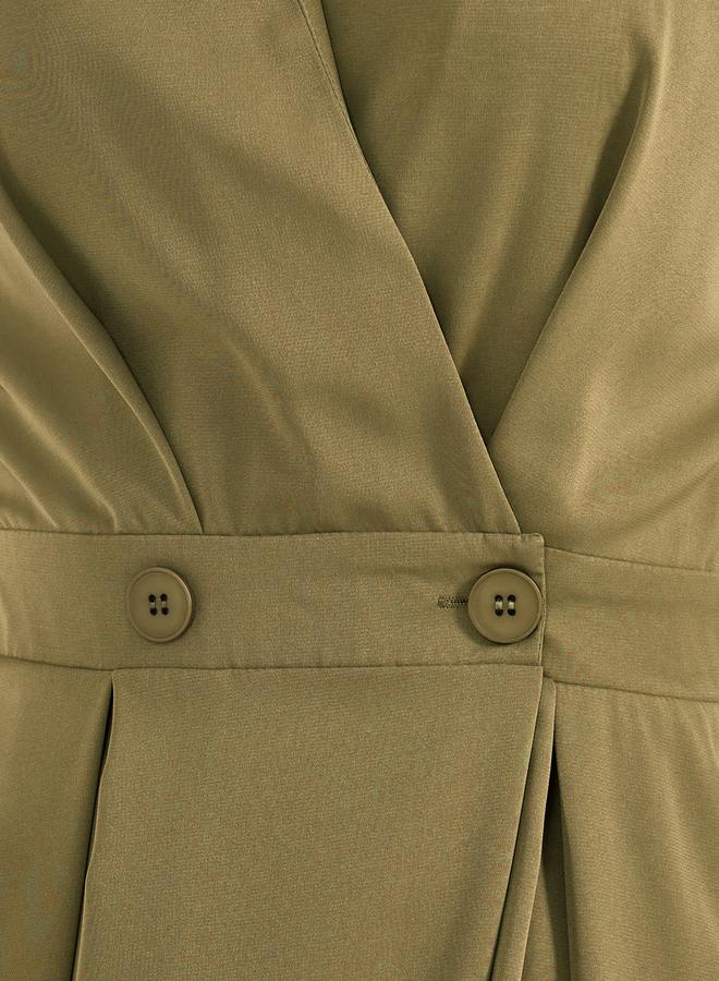 Styli Solid Pleated Wrap Shirt Midi Dress with Buttons Detail  - Image 5