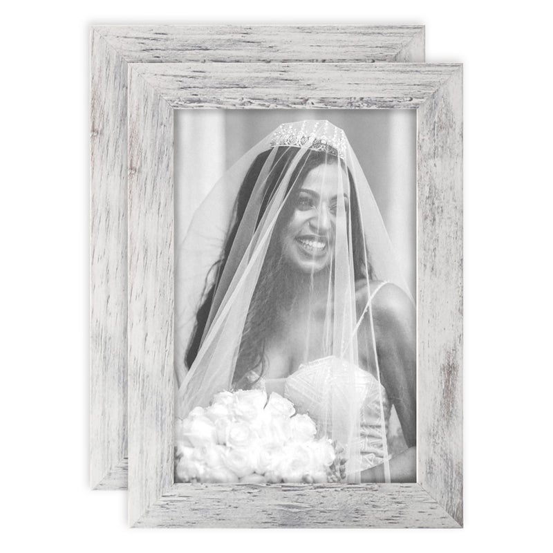 Toforevo Picture Frames 4X6 Set Of 2 Distressed White Wood Grain Photo Frame For Gallery Wall Mounting Or Tabletop Display - Image 1