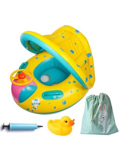 FindUWill Inflatable Baby Swimming Pool Floats With Removable Sun Protection Canopy Toddler Floaties With Seat And Handle No Flip Over Baby Boat Swim Floats For Age Of 636 Months With Hand Pump Storage Bag  - Image 1