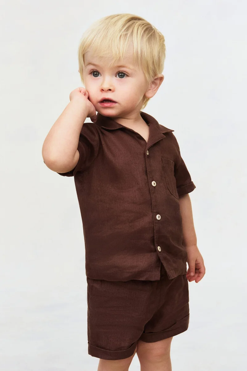 اتش اند ام طقم ملابس من الكتان- عبوة من قطعتين