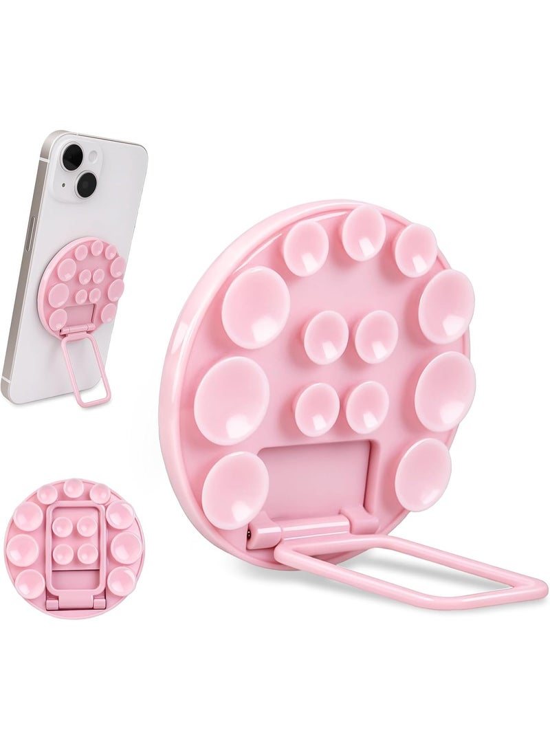 Suction Cup Phone Mount, Silicone Strong Suction Adhesive Phone Grip, Adjustable Angle Phone Holder and Hands-Free Phone Holder for Selfies, Videos and Makeup (Pink) - Image 1