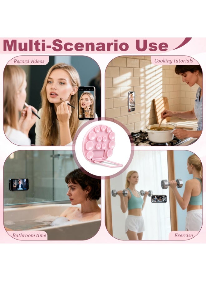Suction Cup Phone Mount, Silicone Strong Suction Adhesive Phone Grip, Adjustable Angle Phone Holder and Hands-Free Phone Holder for Selfies, Videos and Makeup (Pink) - Image 3