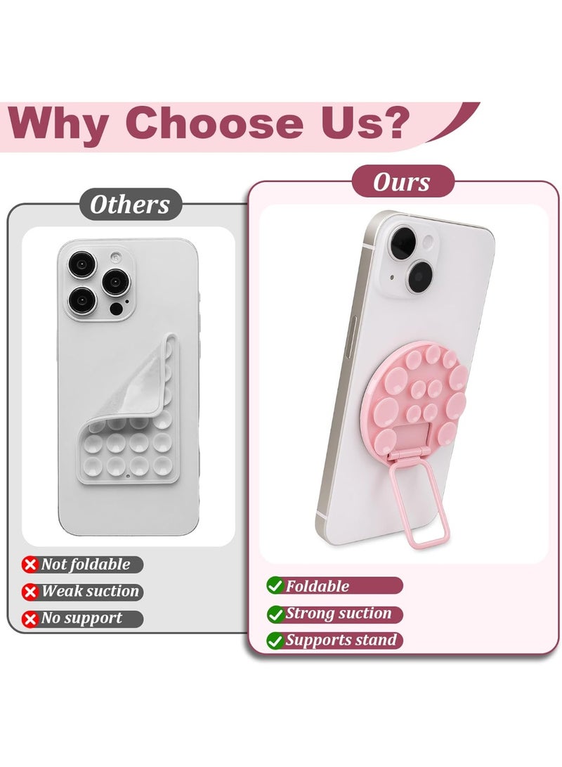 Suction Cup Phone Mount, Silicone Strong Suction Adhesive Phone Grip, Adjustable Angle Phone Holder and Hands-Free Phone Holder for Selfies, Videos and Makeup (Pink) - Image 5