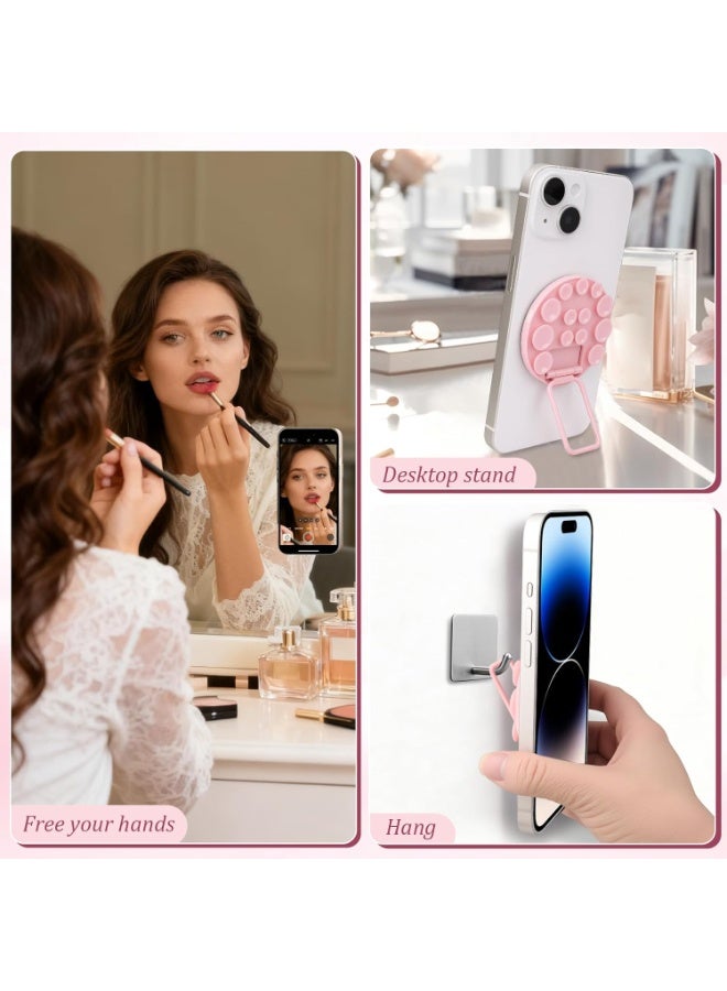 Suction Cup Phone Mount, Silicone Strong Suction Adhesive Phone Grip, Adjustable Angle Phone Holder and Hands-Free Phone Holder for Selfies, Videos and Makeup (Pink) - Image 2