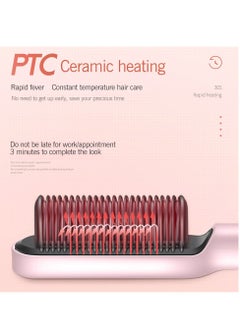 DUMBO Hair Straightener Brush,Hair Straightening Iron with Built-in Comb, 20s Fast Heating & 5 Temp Settings & Anti-Scald, Perfect for Professional Salon at Home (Pink) 3*27cm  - Image 4