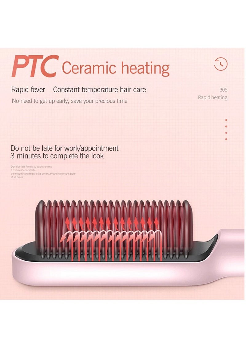 DUMBO Hair Straightener Brush,Hair Straightening Iron with Built-in Comb, 20s Fast Heating & 5 Temp Settings & Anti-Scald, Perfect for Professional Salon at Home (Pink) 3*27cm  - Image 4