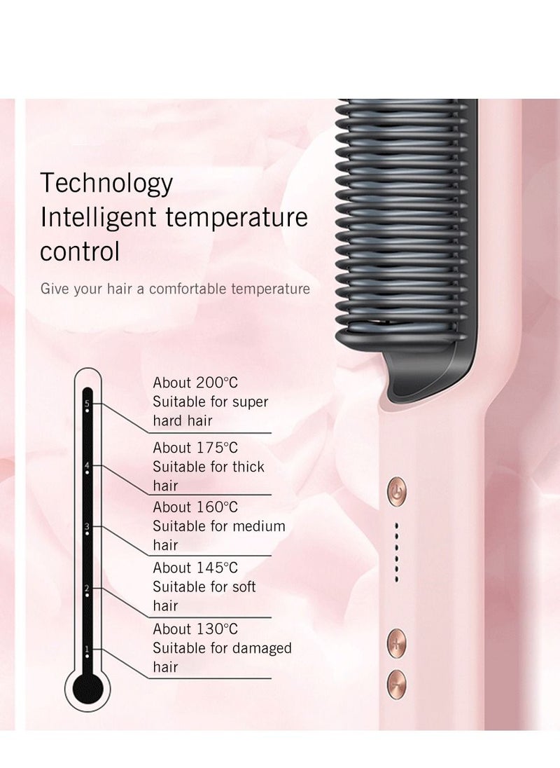 DUMBO Hair Straightener Brush,Hair Straightening Iron with Built-in Comb, 20s Fast Heating & 5 Temp Settings & Anti-Scald, Perfect for Professional Salon at Home (Pink) 3*27cm  - Image 5