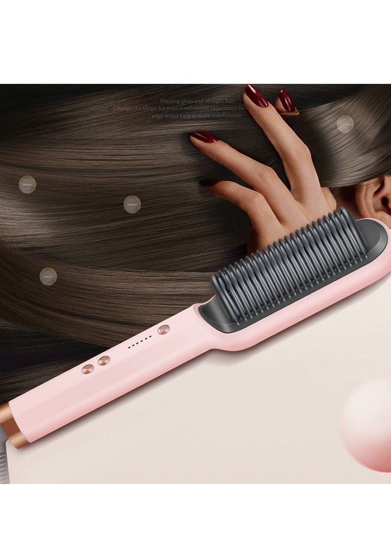 DUMBO Hair Straightener Brush,Hair Straightening Iron with Built-in Comb, 20s Fast Heating & 5 Temp Settings & Anti-Scald, Perfect for Professional Salon at Home (Pink) 3*27cm  - Image 3