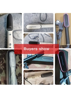 DUMBO Hair Straightener Brush,Hair Straightening Iron with Built-in Comb, 20s Fast Heating & 5 Temp Settings & Anti-Scald, Perfect for Professional Salon at Home (Pink) 3*27cm  - Image 2