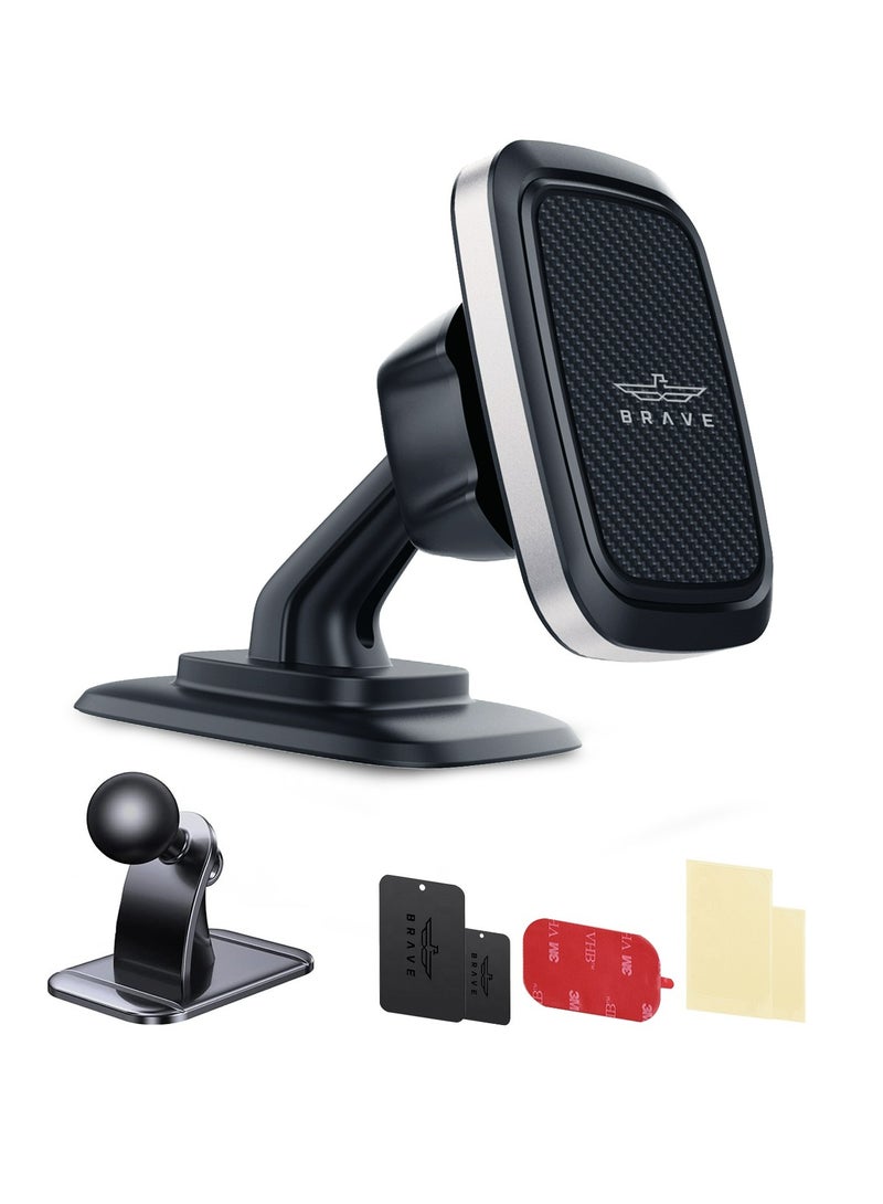 Brave Universal Magnetic Car Phone Holder for Dashboard, 360-Degree Rotating Mount with Strong Neodymium Magnets, Powerful Adhesive, One-Hand Operation, Compatible with iPhone Air, iPhone 17 / 17 Pro / 17 Pro Max, iPhone 16 / 15 / 14 / 13 / 12, Samsung Galaxy S25–S22, Huawei, Xiaomi and All Smartphones - Image 1