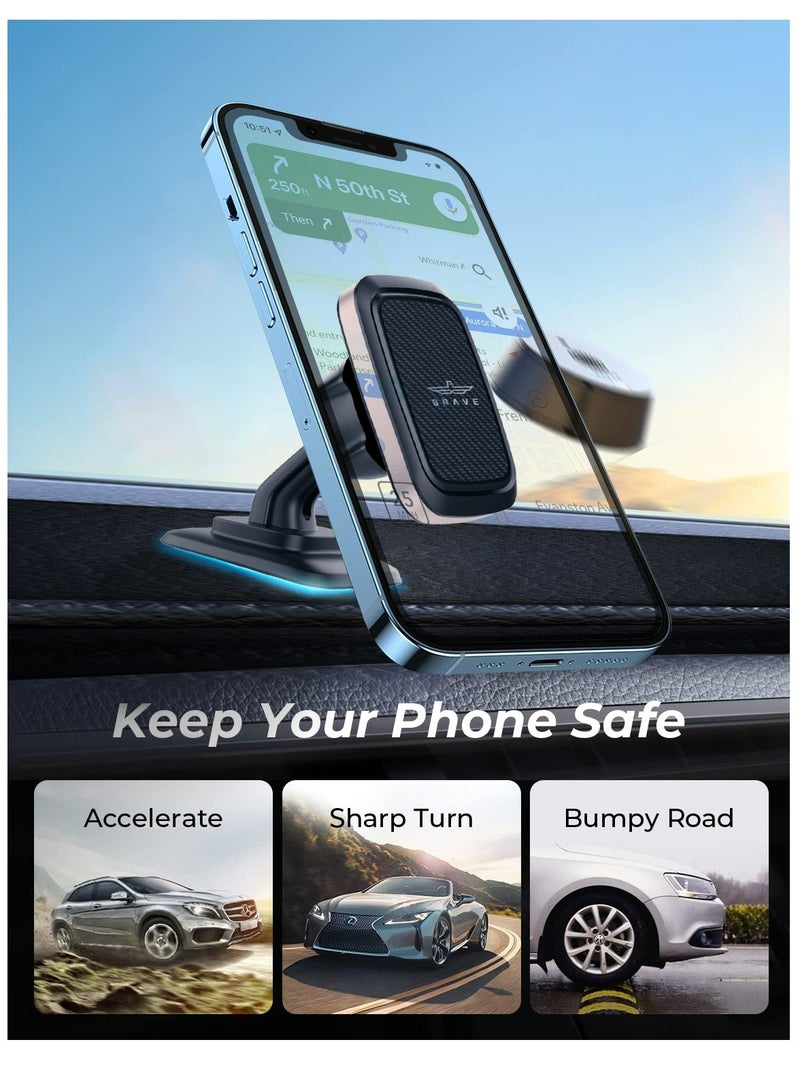 Brave Universal Magnetic Car Phone Holder for Dashboard, 360-Degree Rotating Mount with Strong Neodymium Magnets, Powerful Adhesive, One-Hand Operation, Compatible with iPhone Air, iPhone 17 / 17 Pro / 17 Pro Max, iPhone 16 / 15 / 14 / 13 / 12, Samsung Galaxy S25–S22, Huawei, Xiaomi and All Smartphones - Image 2