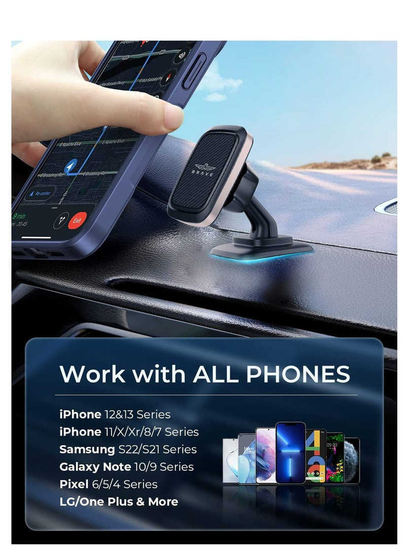 Brave Universal Magnetic Car Phone Holder for Dashboard, 360-Degree Rotating Mount with Strong Neodymium Magnets, Powerful Adhesive, One-Hand Operation, Compatible with iPhone Air, iPhone 17 / 17 Pro / 17 Pro Max, iPhone 16 / 15 / 14 / 13 / 12, Samsung Galaxy S25–S22, Huawei, Xiaomi and All Smartphones - Image 3