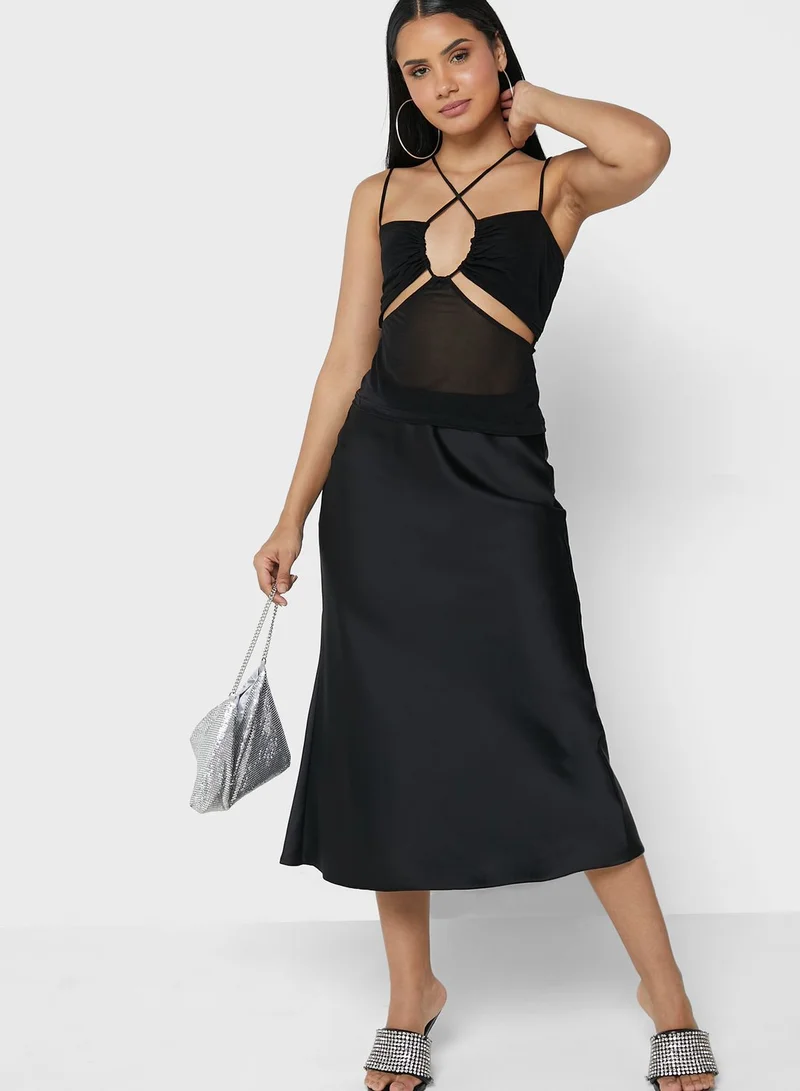 TOPSHOP Halter Neck Cut Out Detail Mesh Top