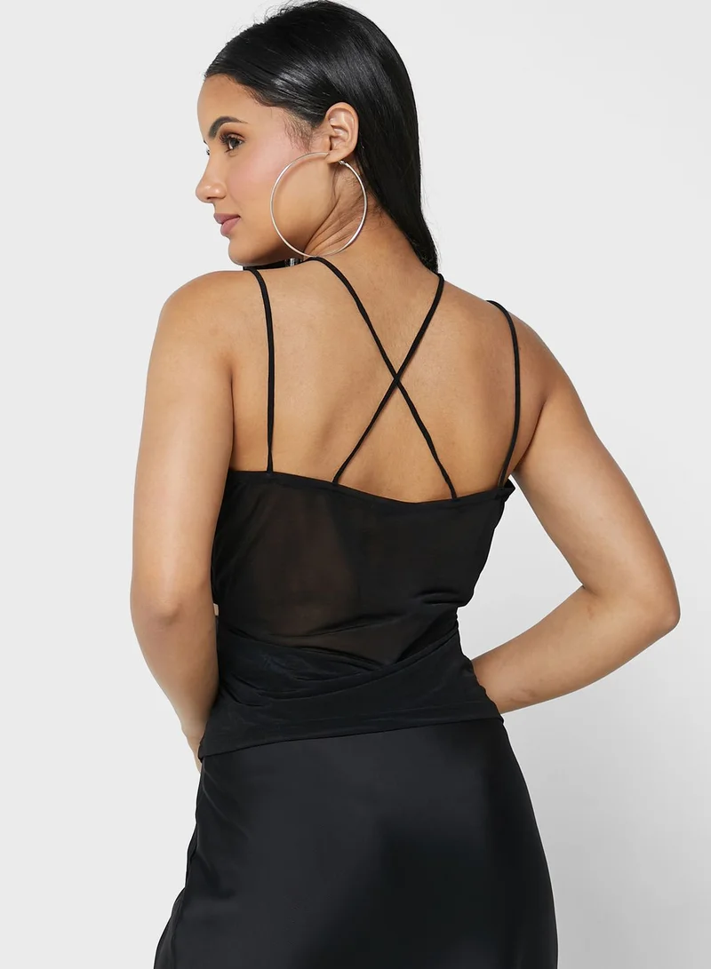 TOPSHOP Halter Neck Cut Out Detail Mesh Top