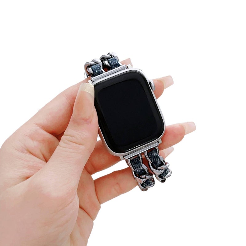 منتج لـ الاستخدام باللون فضي Apple Watch فضي Metal Smartwatch اليومي للساعة الذكية واستبدال السوار والرياضة وتغيير الإطلالة - Image 5