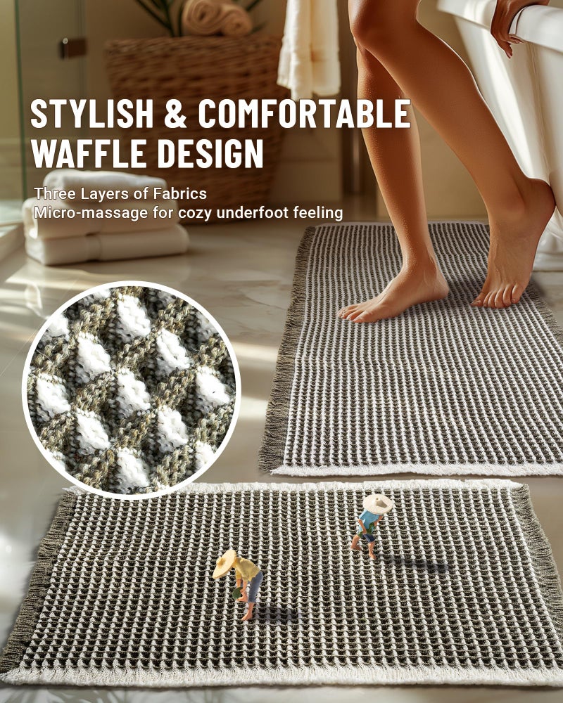 Furicher Large Waffle Bath Mat Set Non Slip, Ultra Absorbent Bath Mats for Christmas Bathroom Decor, Extra Soft Floor Bathroom Rugs Sets 2 Piece, Washable Bath Rugs Set, Green & White, 20"Ã—47" and 16"Ã—24" - Image 2
