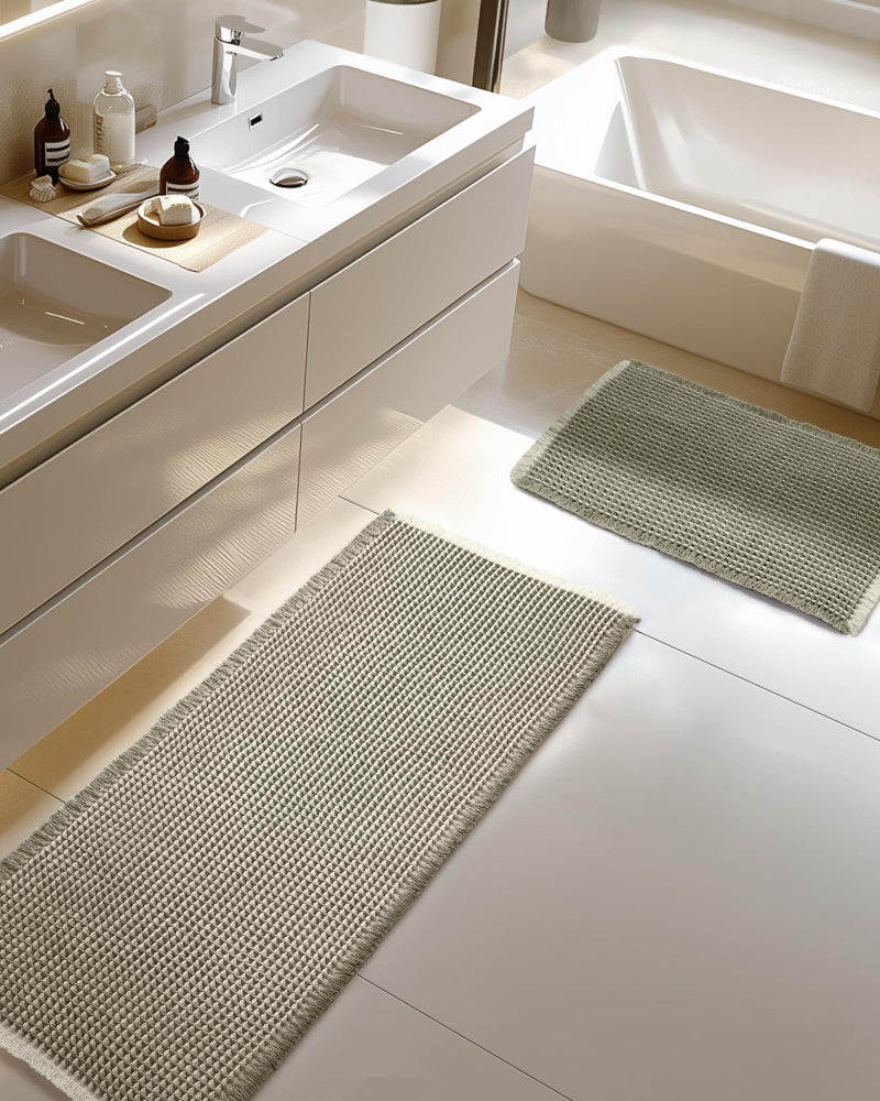 Furicher Large Waffle Bath Mat Set Non Slip, Ultra Absorbent Bath Mats for Christmas Bathroom Decor, Extra Soft Floor Bathroom Rugs Sets 2 Piece, Washable Bath Rugs Set, Green & White, 20"Ã—47" and 16"Ã—24" - Image 1