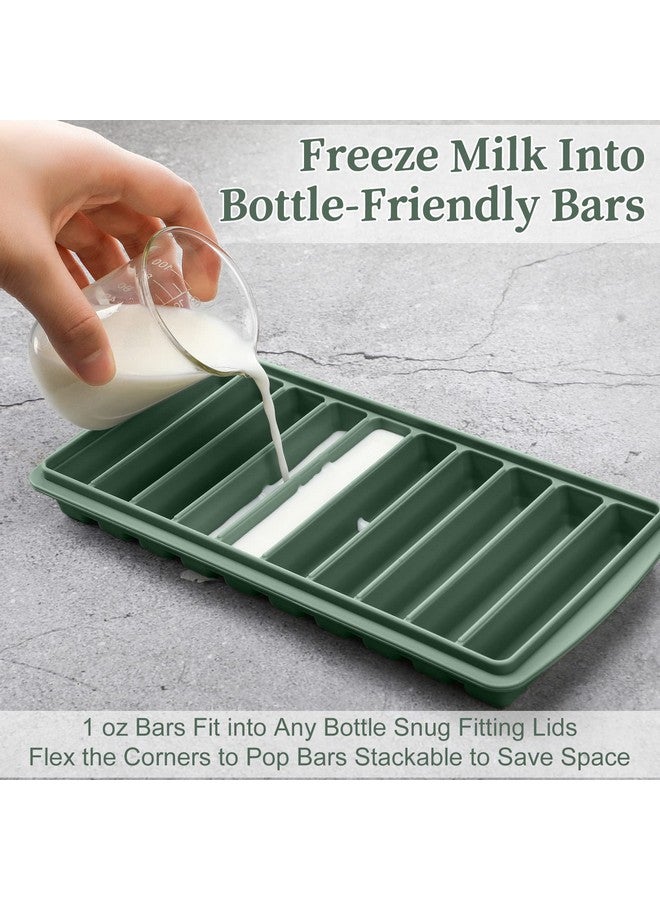 Eaasty 2 Pieces Breastmilk Storage Container Baby Food Milk Silicone Freezer Trays with Lid Breastmilk Freezer Tray Organizer Ice Trays Silicone Storage Bag Tray 10-1 oz Bars(Green) - Image 4