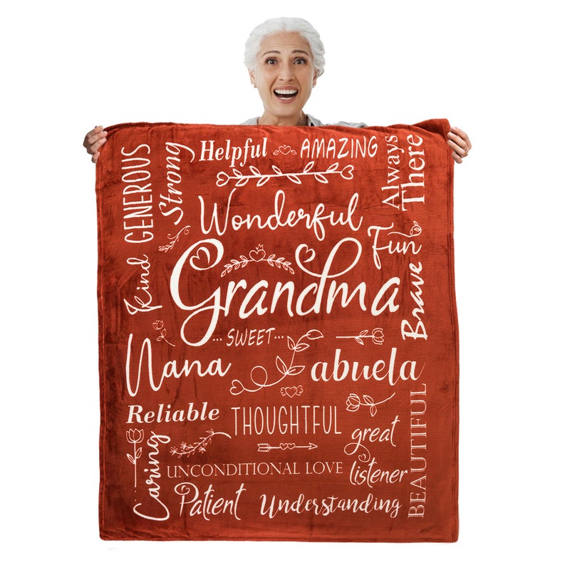 Piwaka Piwaka Grandma Blanket Birthday Gift for Grandma Gift Box for Grandmother from Grandkids Ideal Blanket Presents for Nana Abuela Gigi Flannel Red 