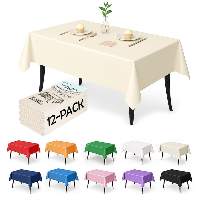 Craft And Party 12-Pack Ivory Plastic Tablecloths â€“ 54 x 108 Inch Disposable Table Covers for Rectangle Tables, Heavy Duty & Waterproof for Parties, Events, Banquets, Ivory - Image 1