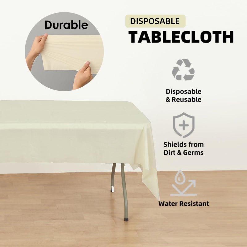 Craft And Party 12-Pack Ivory Plastic Tablecloths â€“ 54 x 108 Inch Disposable Table Covers for Rectangle Tables, Heavy Duty & Waterproof for Parties, Events, Banquets, Ivory - Image 3