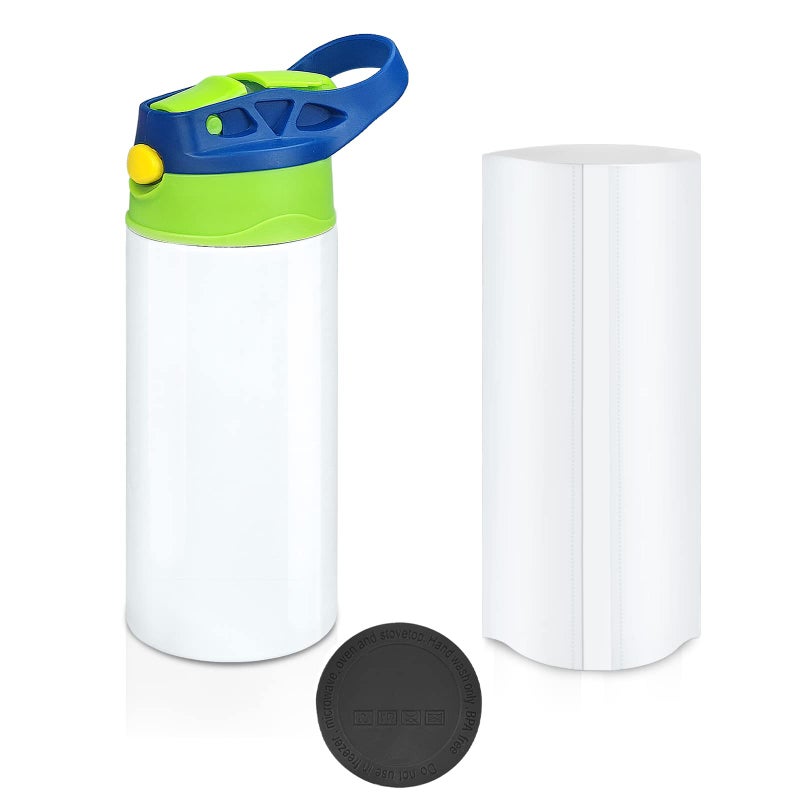 XccMe Kids Sublimation Tumbler,12oz Sublimation Water Bottle Blanks,Straight Stainless Steel Todder Sippy Cup,Double Wall Insulated Sippy Tumbler with Handle,Shrink Films,Leak Proof (Blue) - Image 1