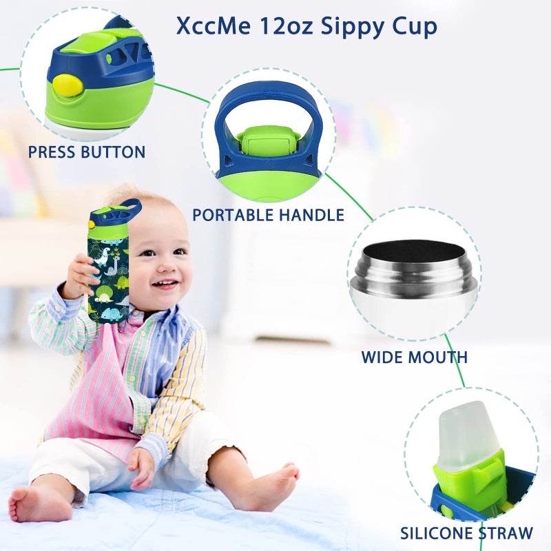 XccMe Kids Sublimation Tumbler,12oz Sublimation Water Bottle Blanks,Straight Stainless Steel Todder Sippy Cup,Double Wall Insulated Sippy Tumbler with Handle,Shrink Films,Leak Proof (Blue) - Image 5