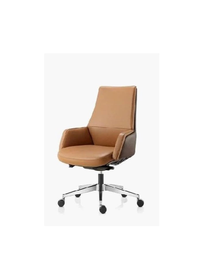 Kaliber - Kaliber Evox Office Chair - Upholstered in Brown PVC Leather, Leatherette Padded Armrests, 4 Recline Lock Tilt Mechanism, Gaslift, Aluminium Base, Nylon Casters - Image 1