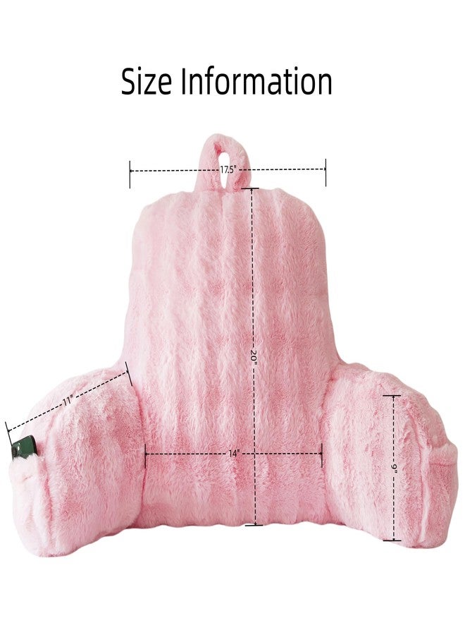 Yaoshuho Faux Fur Reading Pillow for Sitting in Bed, Large Backrest Bed Pillow with Arms, Back Support Pillow for Lounging Bedrest, Pink - Image 2