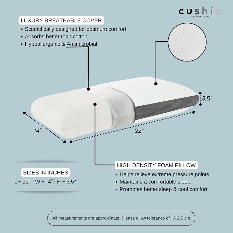 Cushio™ Memory Foam Pillow - 22"x14"x3.5" Inches (Pack of 4) - Orthopedic Bed Pillow for Neck & Shoulder Pain Relief - Wake Up Refreshed - Free Pillow Cover (White) - Image 3