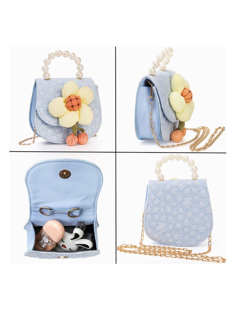 Captaintech 2 Pcs Kids Purse Set for Little Girls - PU Leather Mini Shoulder Handbags with Pearl Handle and Flower - Small Wallet Purses for Girls, Kids, and Toddlers' Dress-Up - Image 4