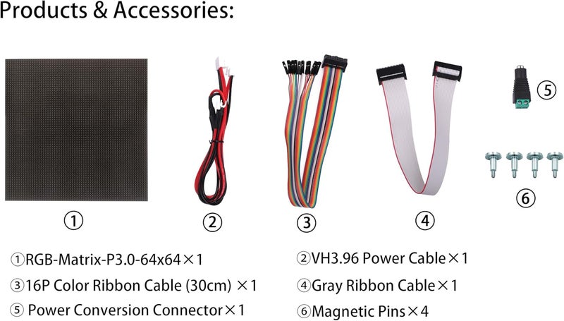 xicoolee لوحة عرض LED مصفوفة RGB 64x64، مسافة 3 مم، 4096 LED RGB، سطوع ودقة عالية، متوافقة مع Raspberry Pi وESP32 وArduino - Image 5