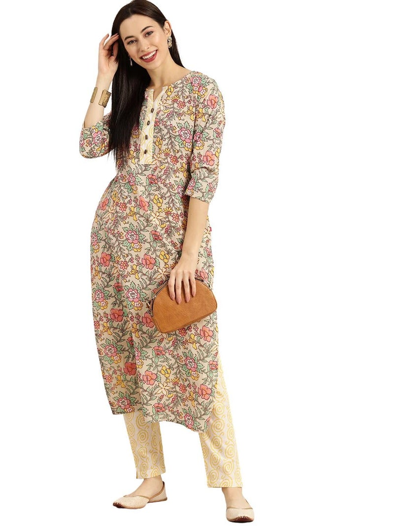 rytras Women's Printed Straight Kurta and Pant Set(Multicolour,S) - Image 1
