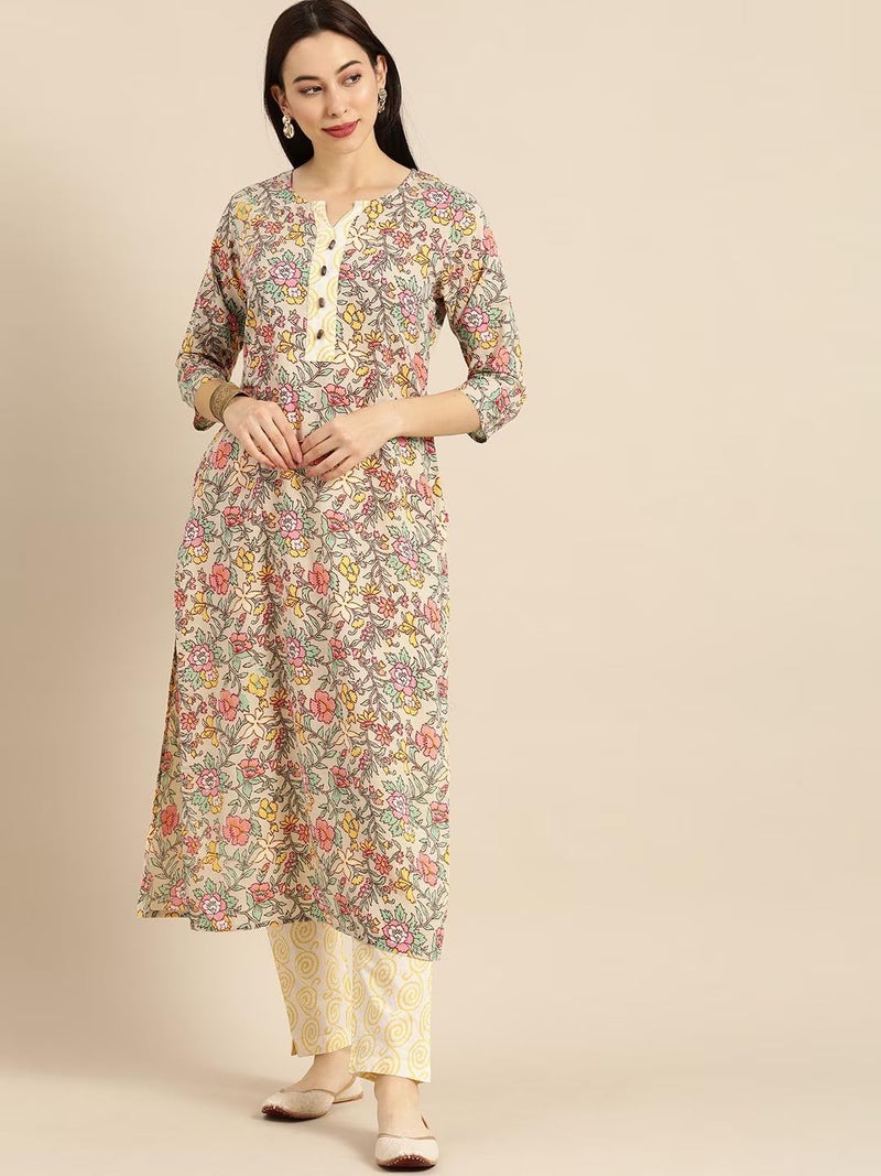 rytras Women's Printed Straight Kurta and Pant Set(Multicolour,S) - Image 3
