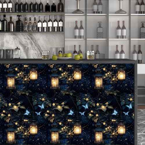 Laatse Night Forest Wallpaper Peel and Stick Dark Contact Paper Vintage Green Leaf Wall Paper Vinyl Waterproof Self Adhesive Retro Lantern Butterfly Walls Mural for Bedroom Cabinet Table Dcor175 x 393 - Image 3