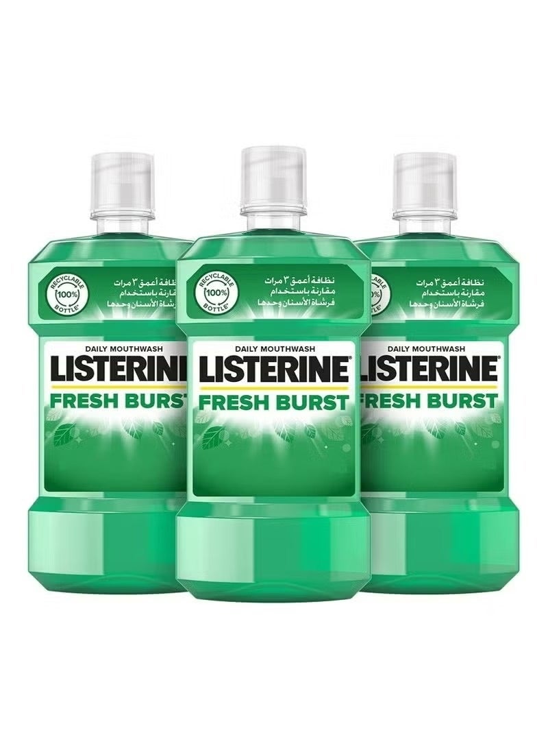 Listerine Fresh Burst Daily Mouthwash With Germ Killing Oral Care Formula To Reduce Plaque 500ml (Pack of 3) - Image 1