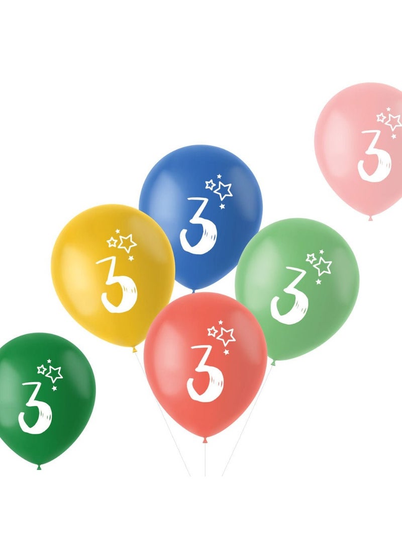 Folat 3-Year Birthday Latex Balloons Multicolor 33cm 6-Pack
