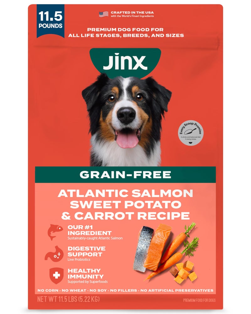 Jinx Premium Grain-Free Dry Dog Food, for All Lifestages - Real Salmon, Sweet Potato & Carrot Kibble with Superfoods for Immune Support & Probiotics for Digestive Support - No Fillers - 11.5lb - Image 1