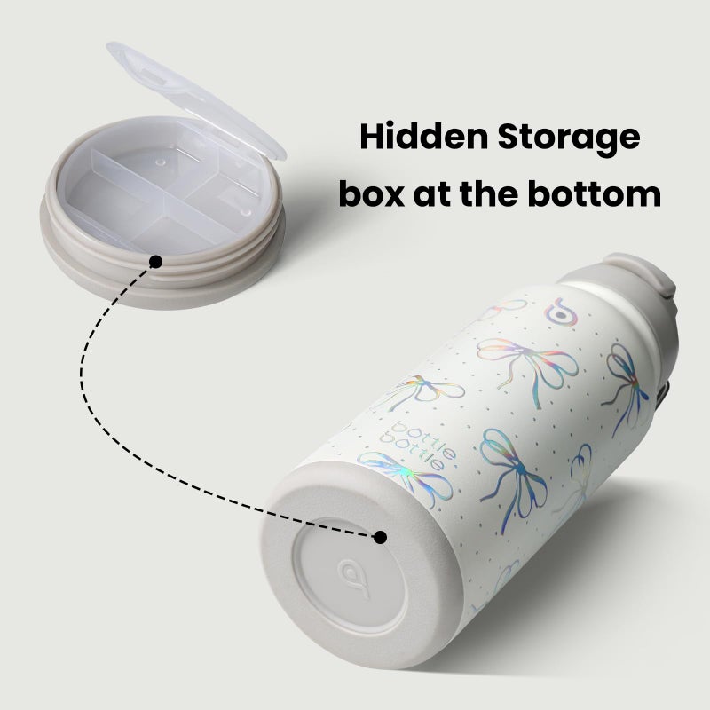 BOTTLE BOTTLE 32oz Insulated Water Bottle Stainless Steel Sport Water Bottle with Straw Dual-use Lid Women Gift Design for Gym with Pill Box (Bling Bow) - Image 4