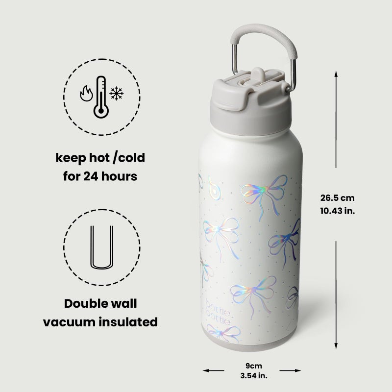 BOTTLE BOTTLE 32oz Insulated Water Bottle Stainless Steel Sport Water Bottle with Straw Dual-use Lid Women Gift Design for Gym with Pill Box (Bling Bow) - Image 5